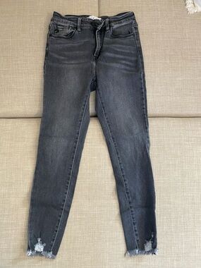 KanCan Grey Washed Skinny Jeans with Frayed Hem Detail